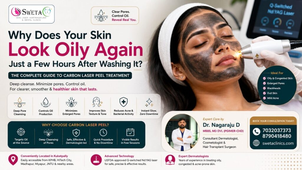 Why Does Your Skin Look Oily Again Just a Few Hours After Washing It? - Carbon Laser Peel Treatment - Sweta Clinics
