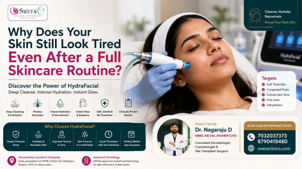 Why Does Your Skin Still Look Tired Even After a Full Skincare Routine? - HydraFacial Treatment - Sweta Clinics